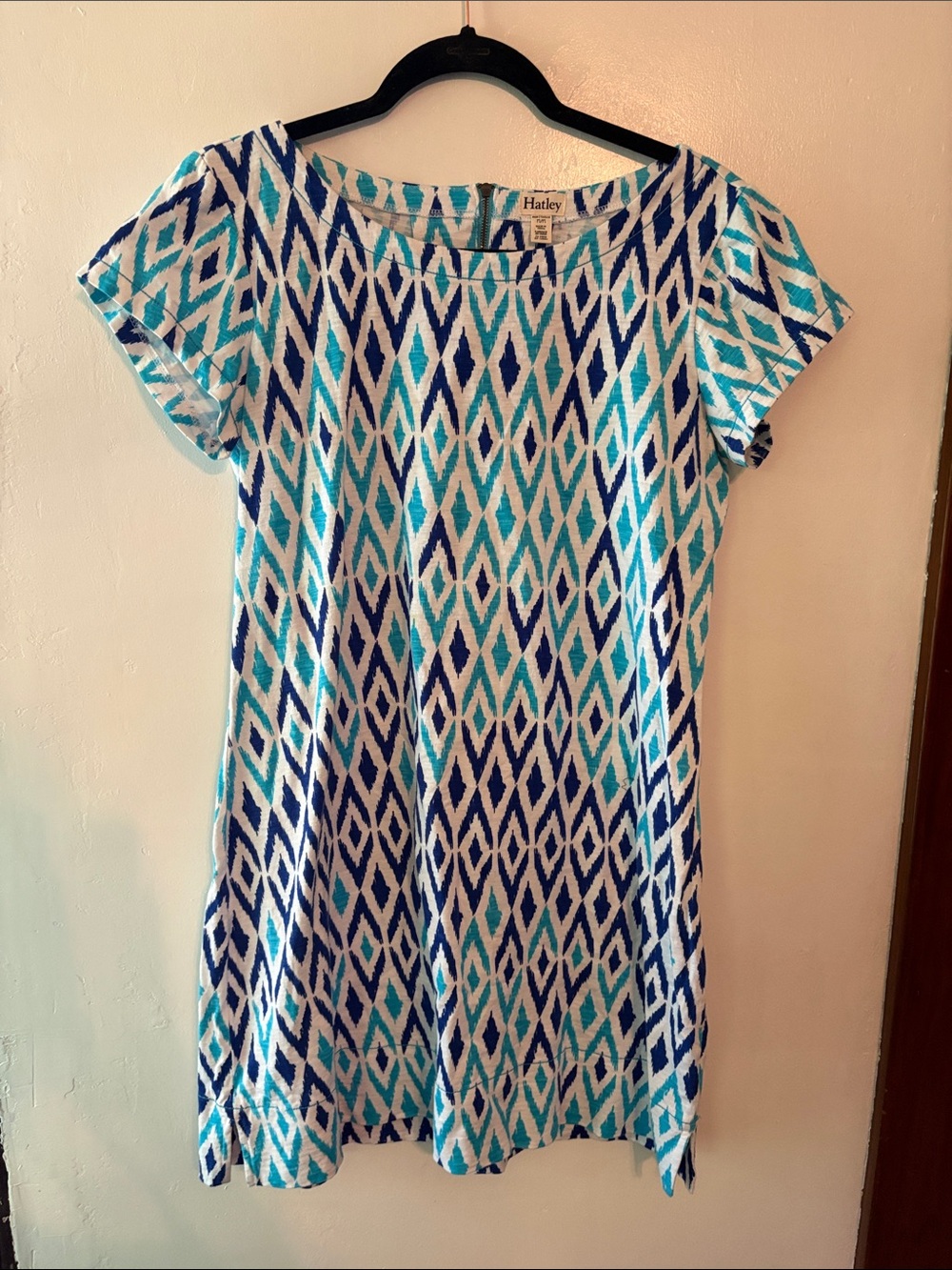 Hatley Blue & Teal Geometric Short-Sleeve Dress Size Medium 100% Cotton